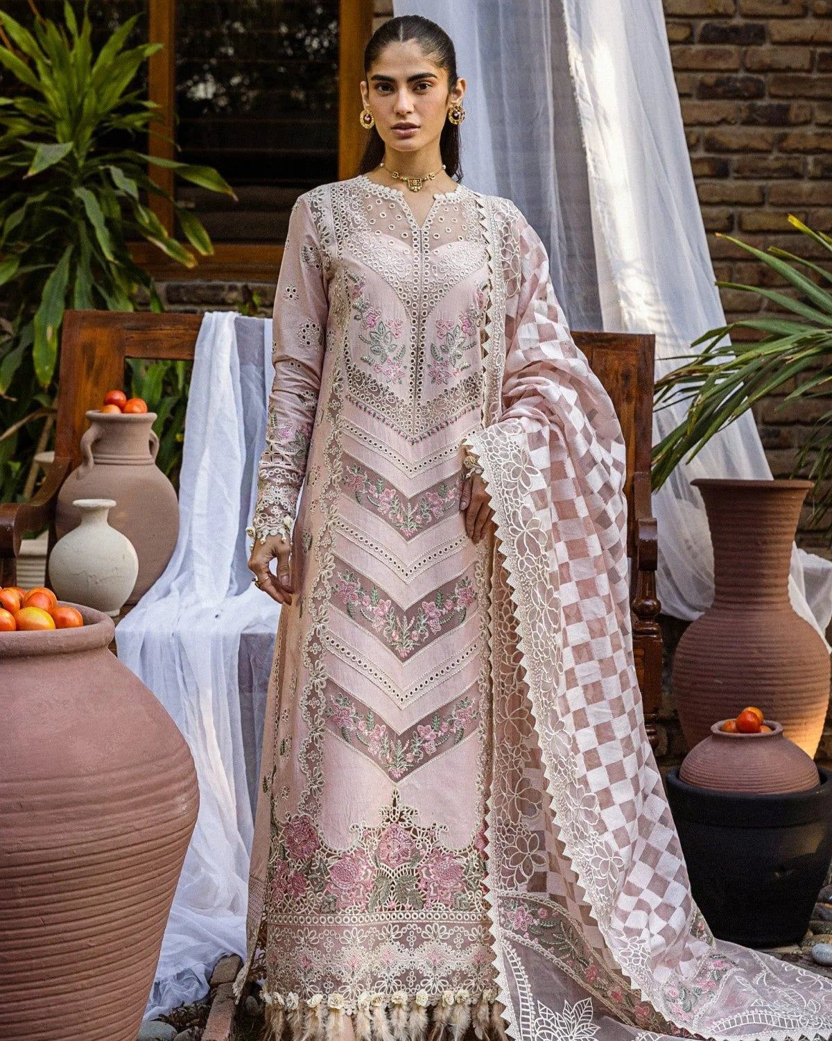 Graceful Peach Embroidered Lawn Dress | Eid Collection Zelvish Graceful Peach Embroidered Lawn Dress | Eid Collection Zelvish