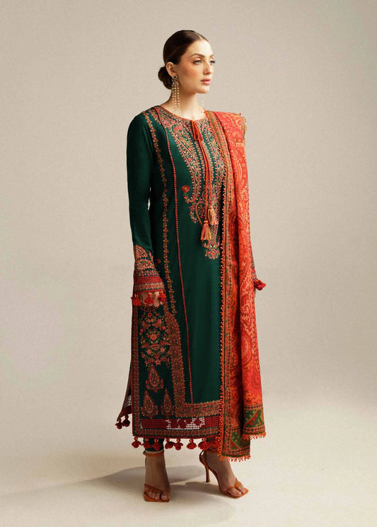 Bottle Green Lawn Embroidered Dress for Women's Clothing in 2026 Summer and Eid