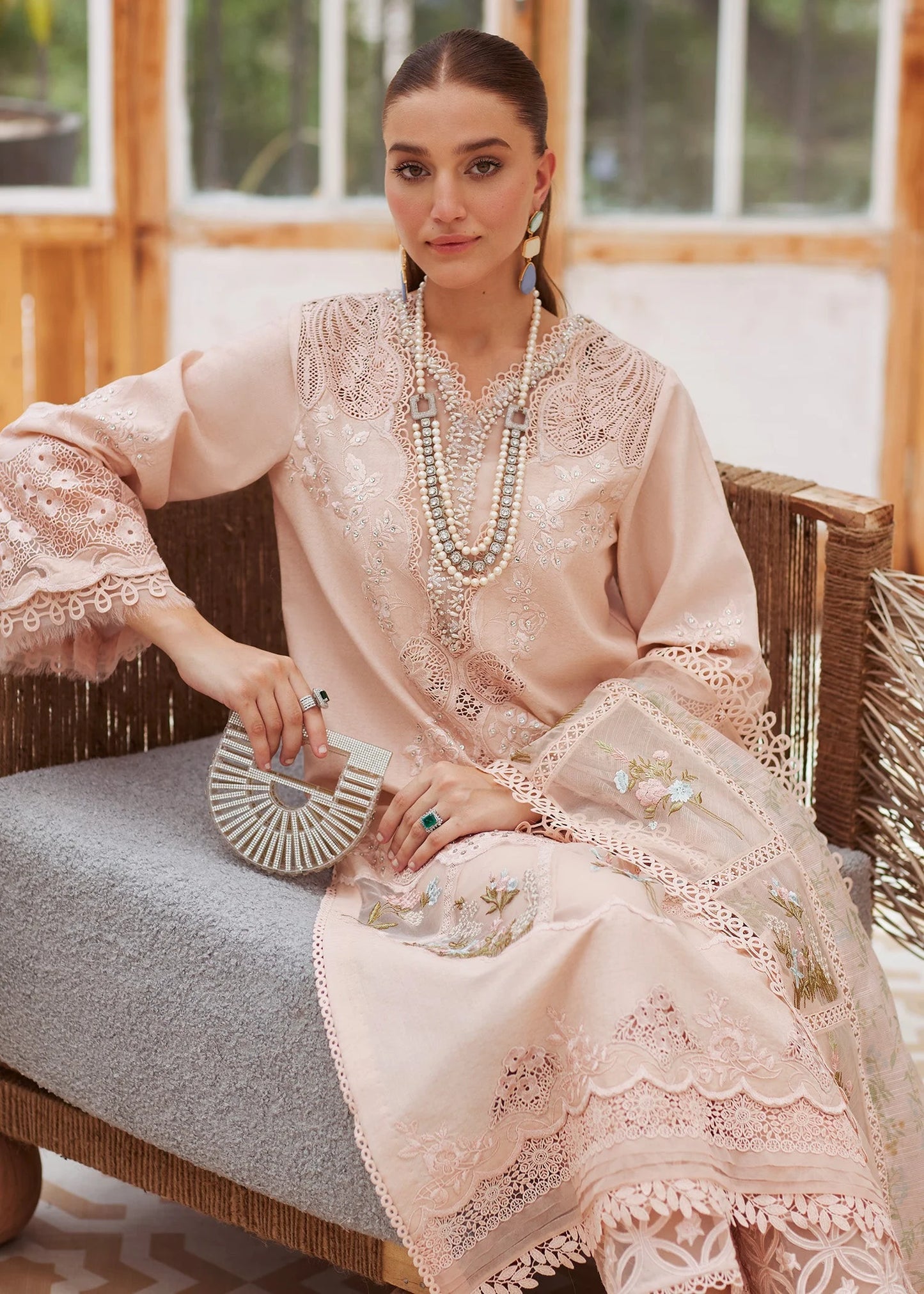 Embroidery Dress for Eid Collection in Peach Color