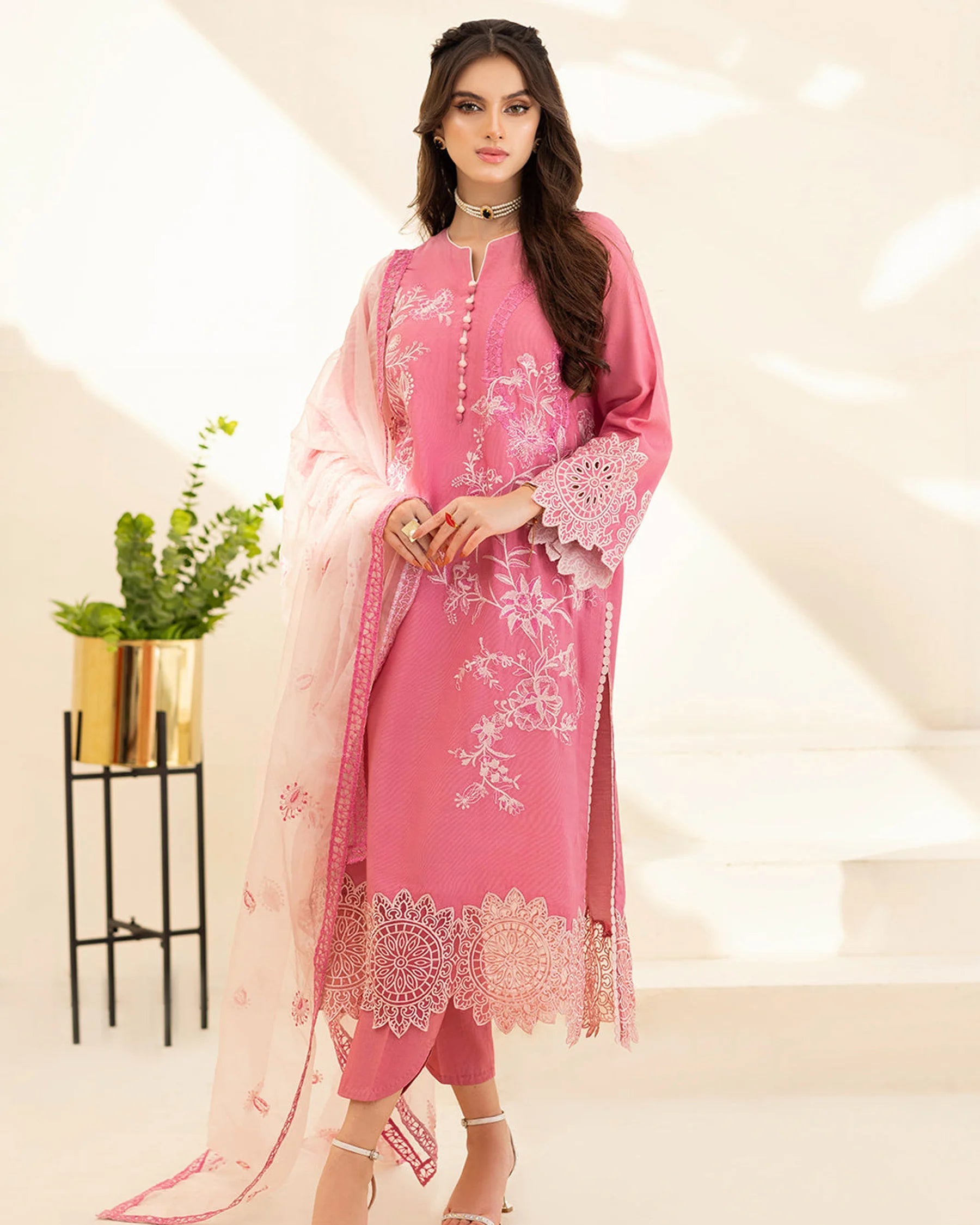 Modern Lawn Dress Design with trendy soft colors.