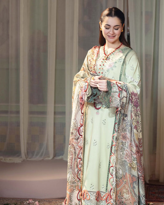 Embroidered Lawn Olive Dress Design