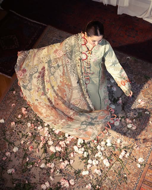 Embroidered dress with bamber chiffon dupatta