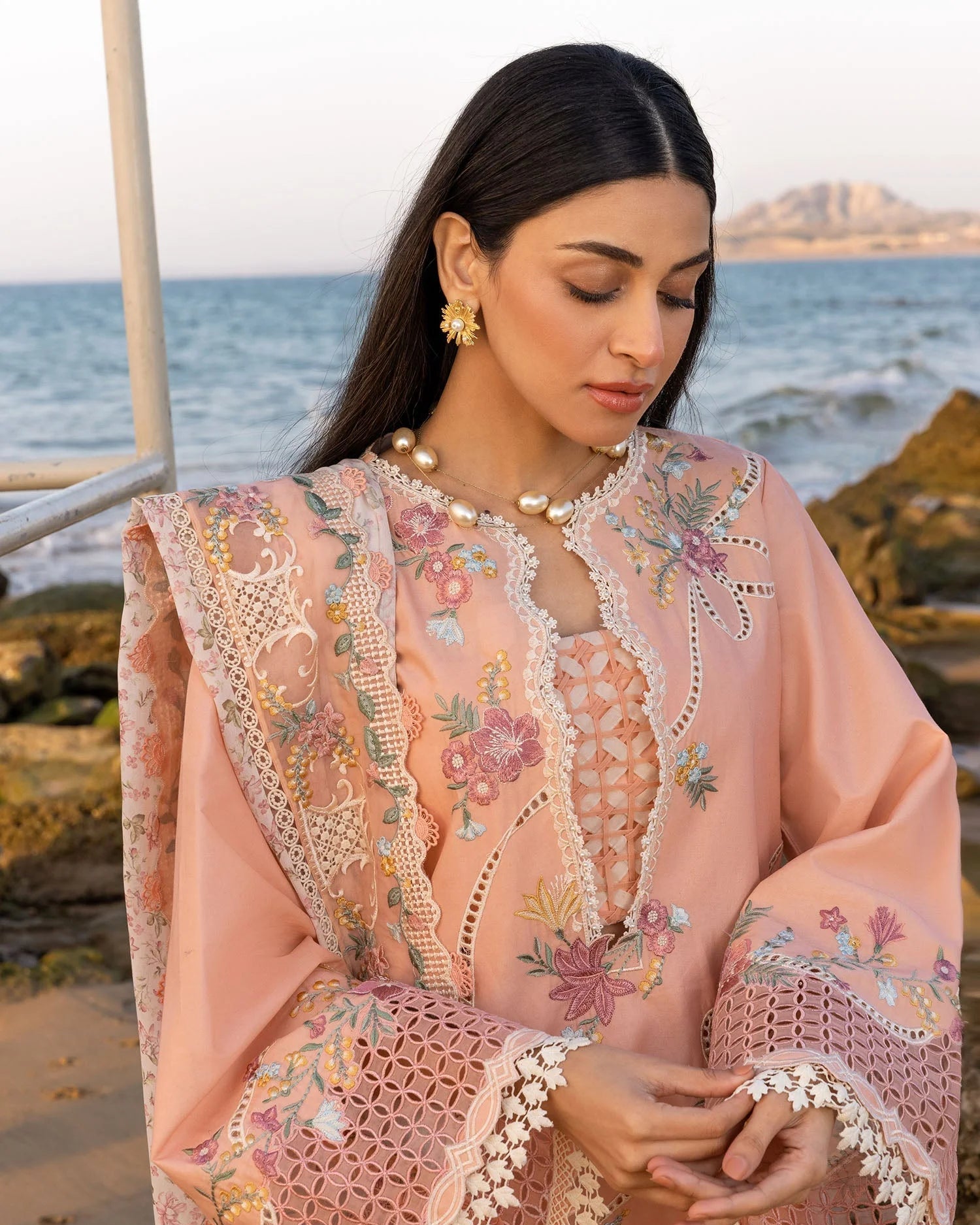 Lawn Dress Design in Peach Color