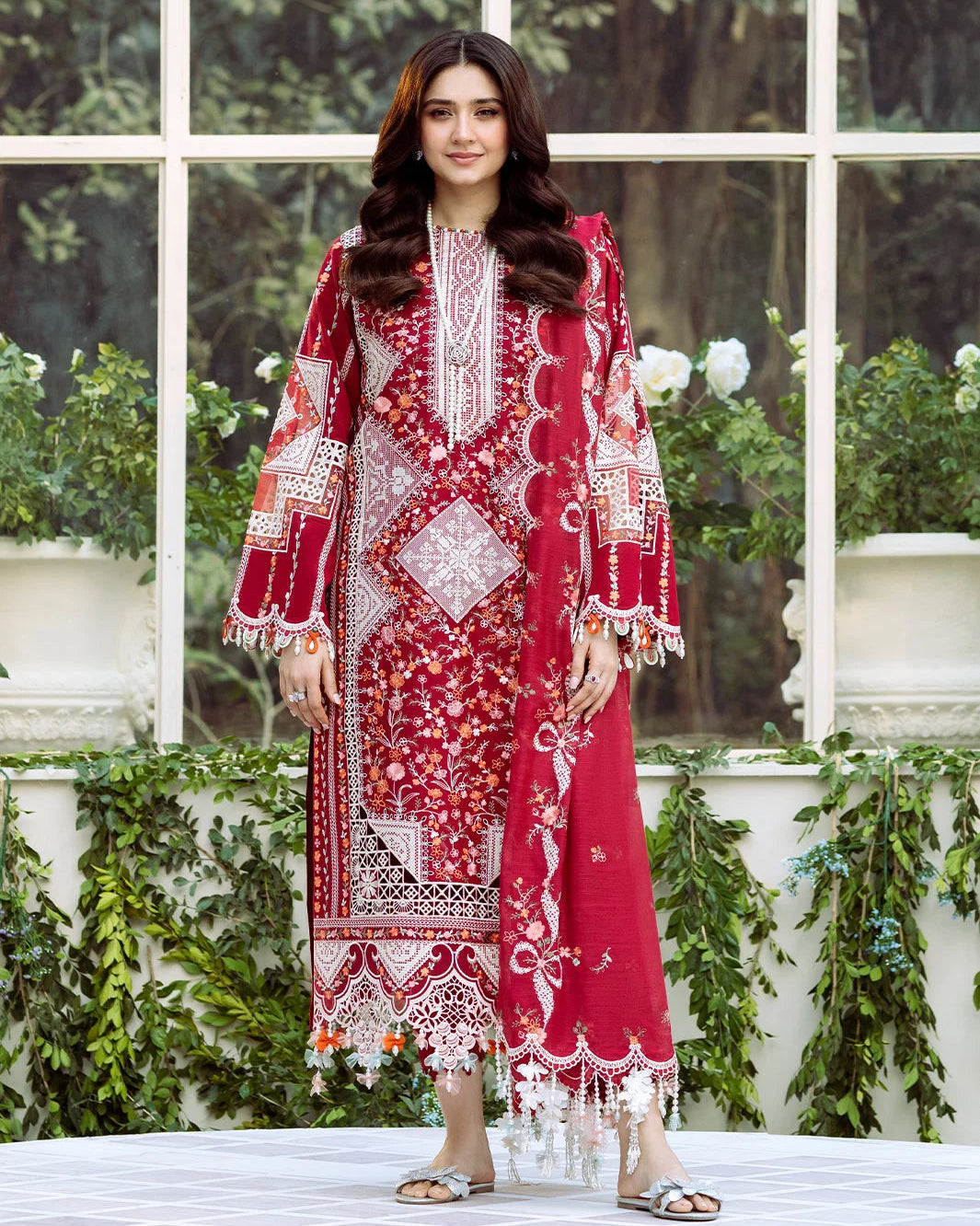 Maroon Embroidered Lawn Dress for Eid Collection 2026