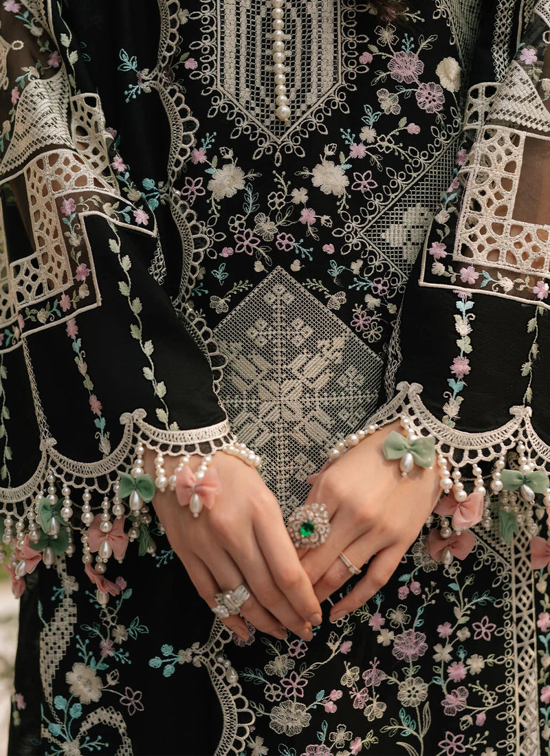 Closeup Look of Beautiful Embroidery on Black Lawn Dress for Eid Collection