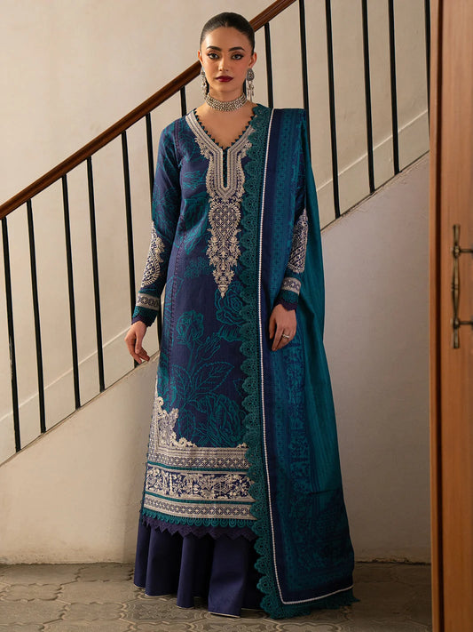 Deep Cyan Lawn Suit Design for Eid Collection