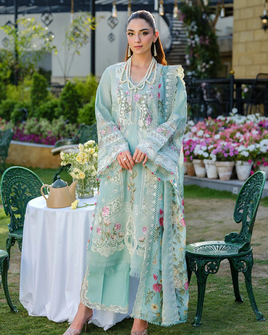 Light Blue Embroidered Lawn Dress for Women Festive and Eid Collection