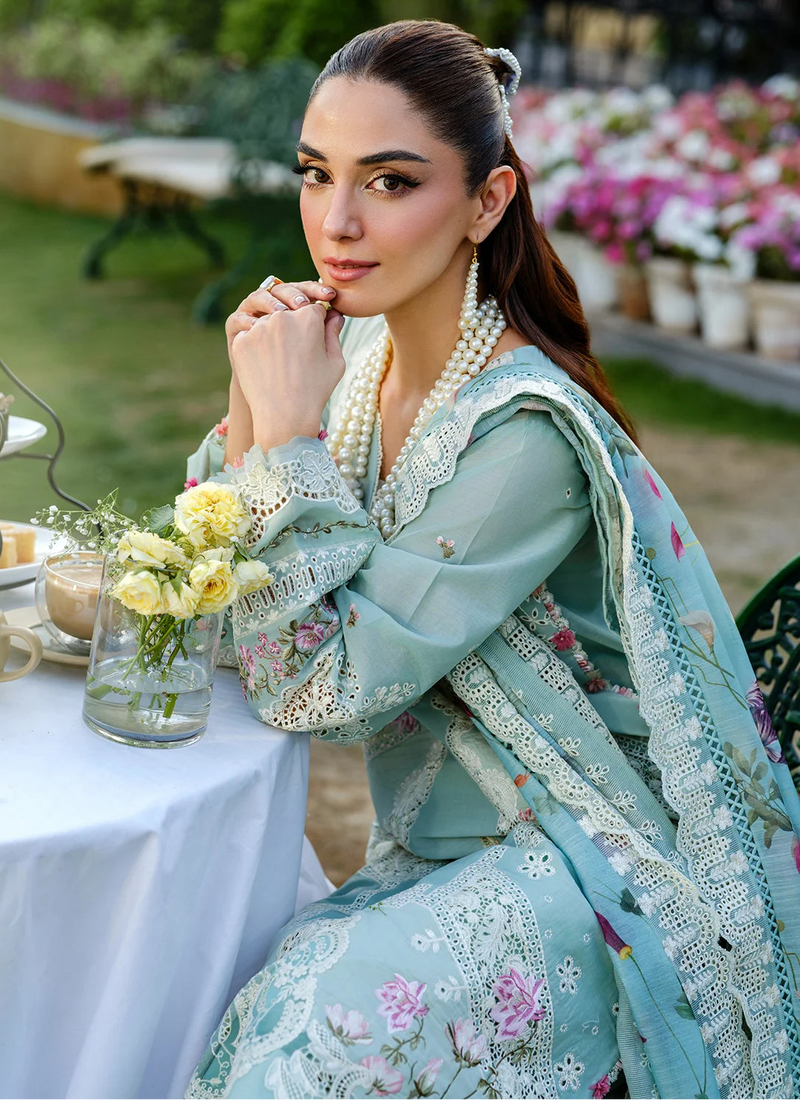 Premium Embroidered Lawn dress in light blue color