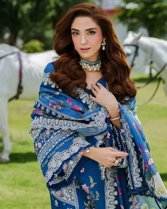 Lawn Embroidered Dress in Royal Blue Color