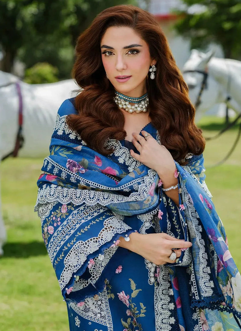 Lawn Embroidered Dress in Royal Blue Color