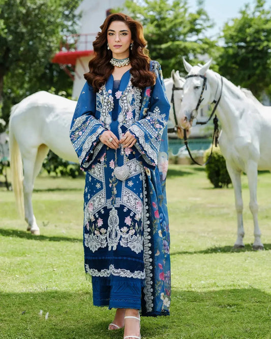 Royal Blue Embroidered Dress for Festive Collection