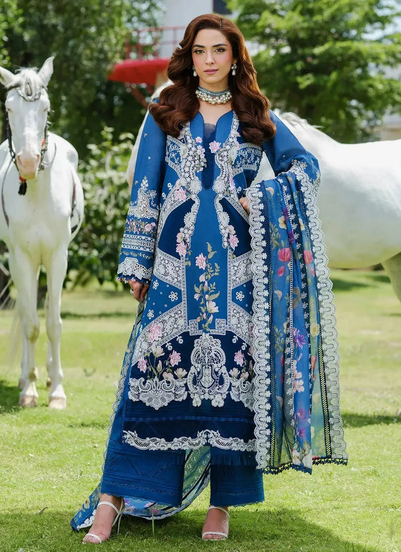 Unstitched Lawn Suit in Royal Blue