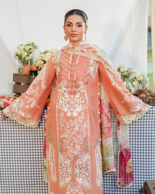 Lawn Suit Design in Peach Color for Eid Collection