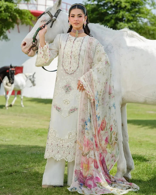 Off white Embroidered Lawn Dress Design for Eid Collection