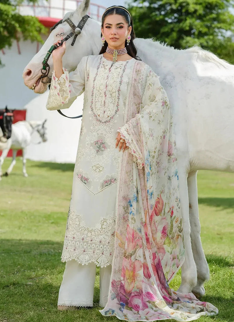 Off white Embroidered Lawn Dress Design for Eid Collection