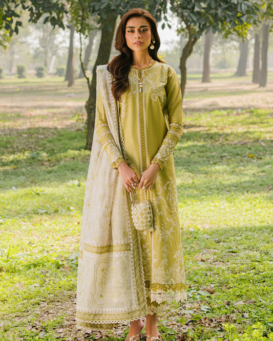Olive Green Embroidered Lawn Dress for Eid Collection
