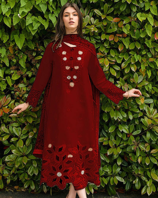 Lawn Embroidered Red Dress for Summer Collection