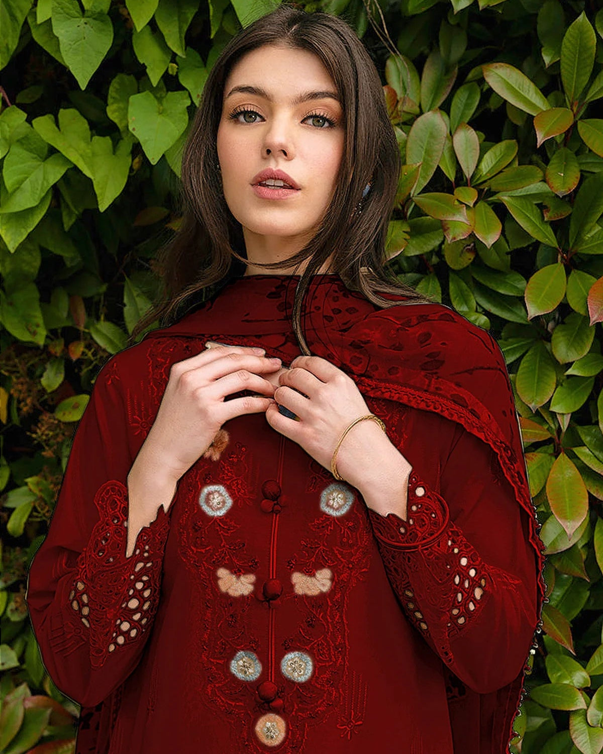 Lawn Embroidered Red Dress for Summer Collection