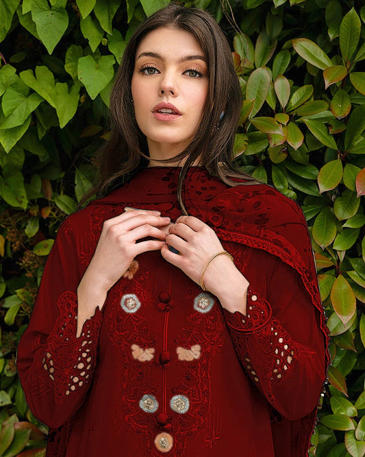 Lawn Embroidered Red Dress for Summer Collection