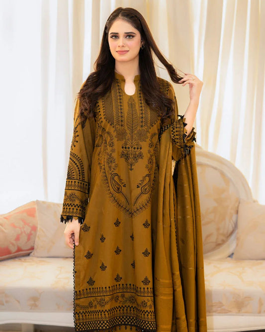 Fully Embroidered Lawn Dress Design in Mehndi Brown Color | For Women Summer Collection