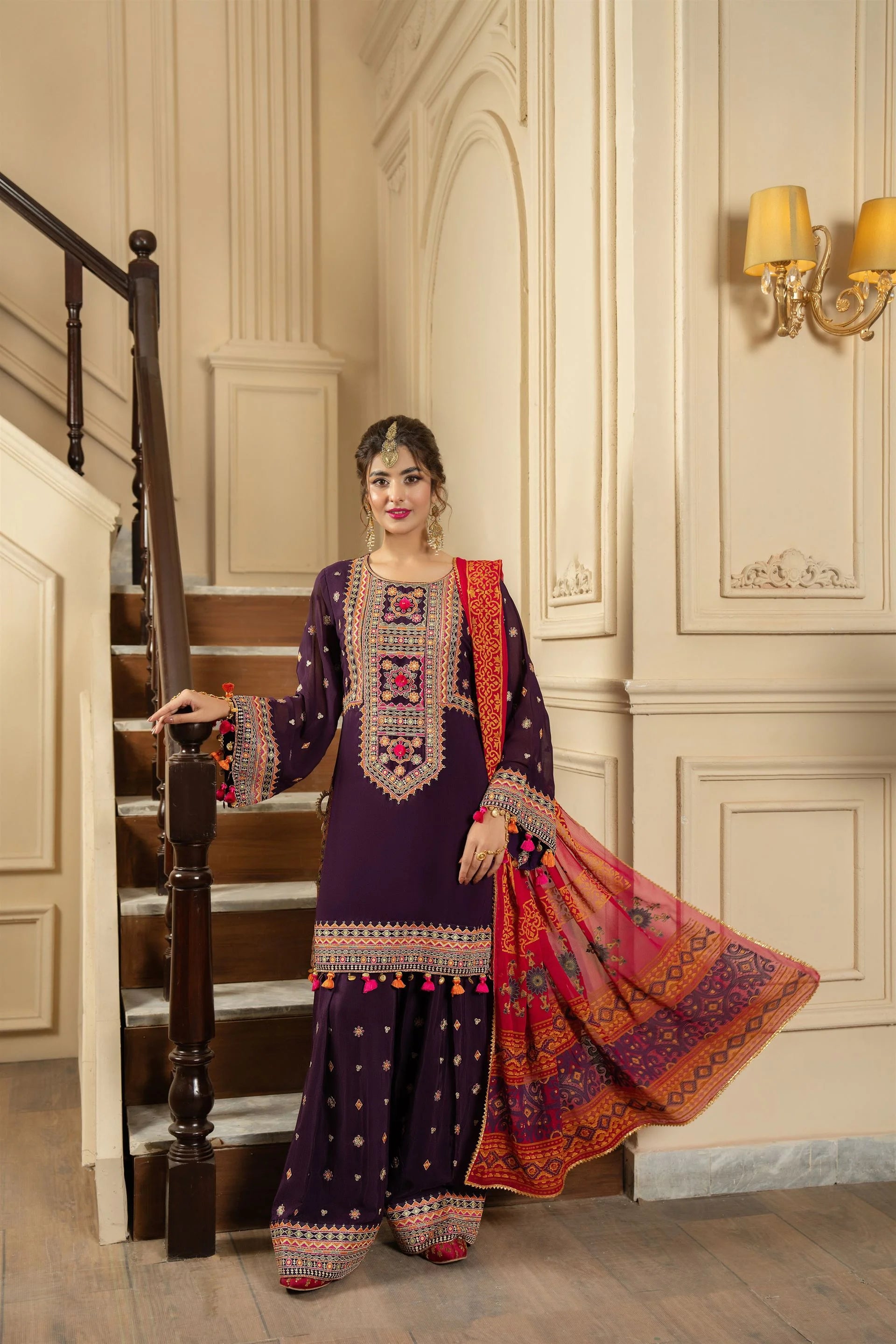 Rich Deep Purple Lawn Dress Design for Women