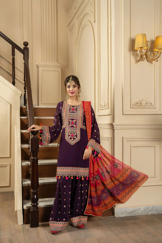 Rich Deep Purple Lawn Dress Design for Women